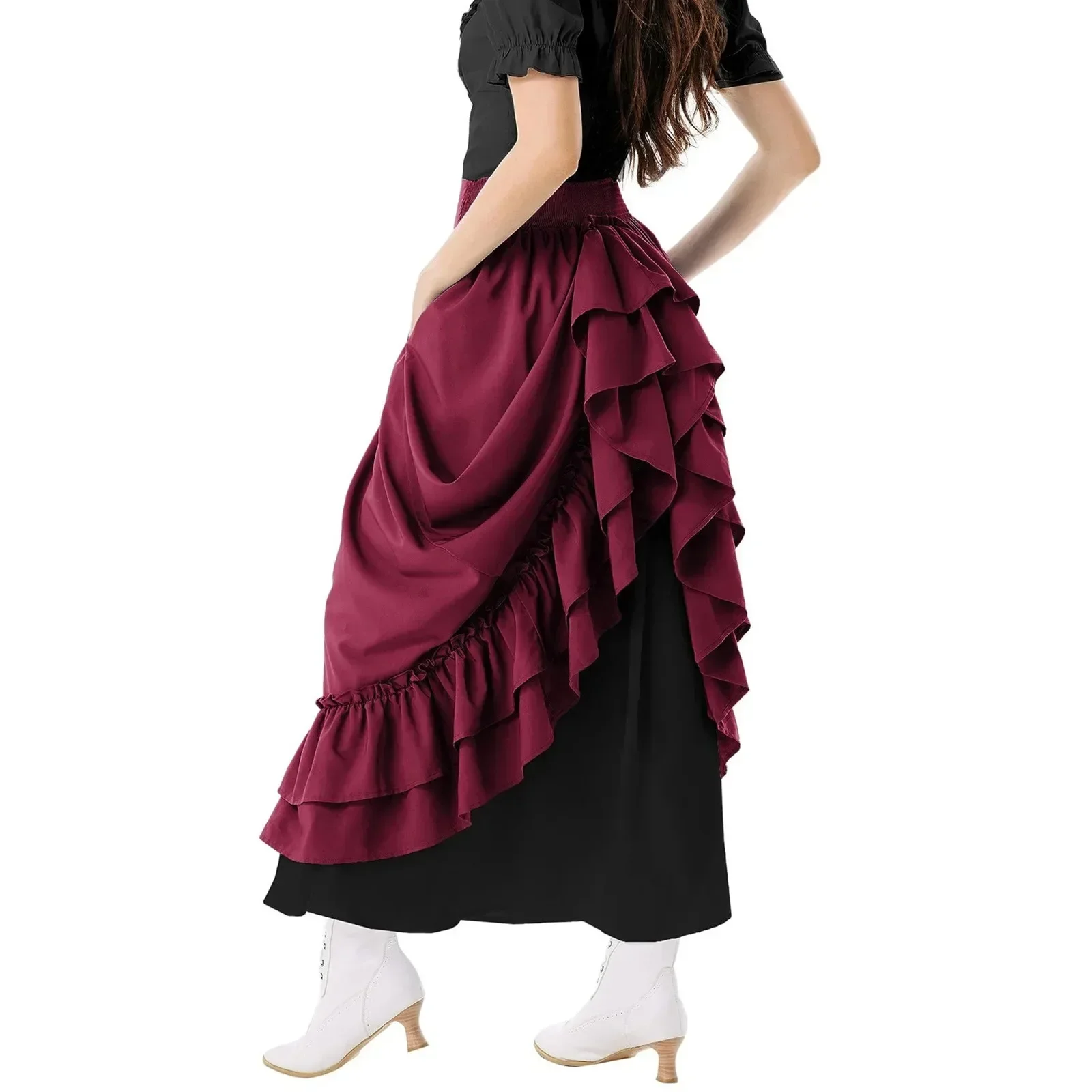 Vestido Medieval Vintage para mujer, vestido gótico victoriano renacentista con dobladillo con volantes, disfraces de Cosplay Retro, falda larga, vestido de fiesta de Halloween