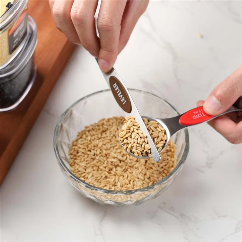 

P4-16Pc Magnetic Stainless Steel Measuring Cups & Spoons Set, 7 Heavy Duty Cups,8 Double Sided Spoons With Leveler