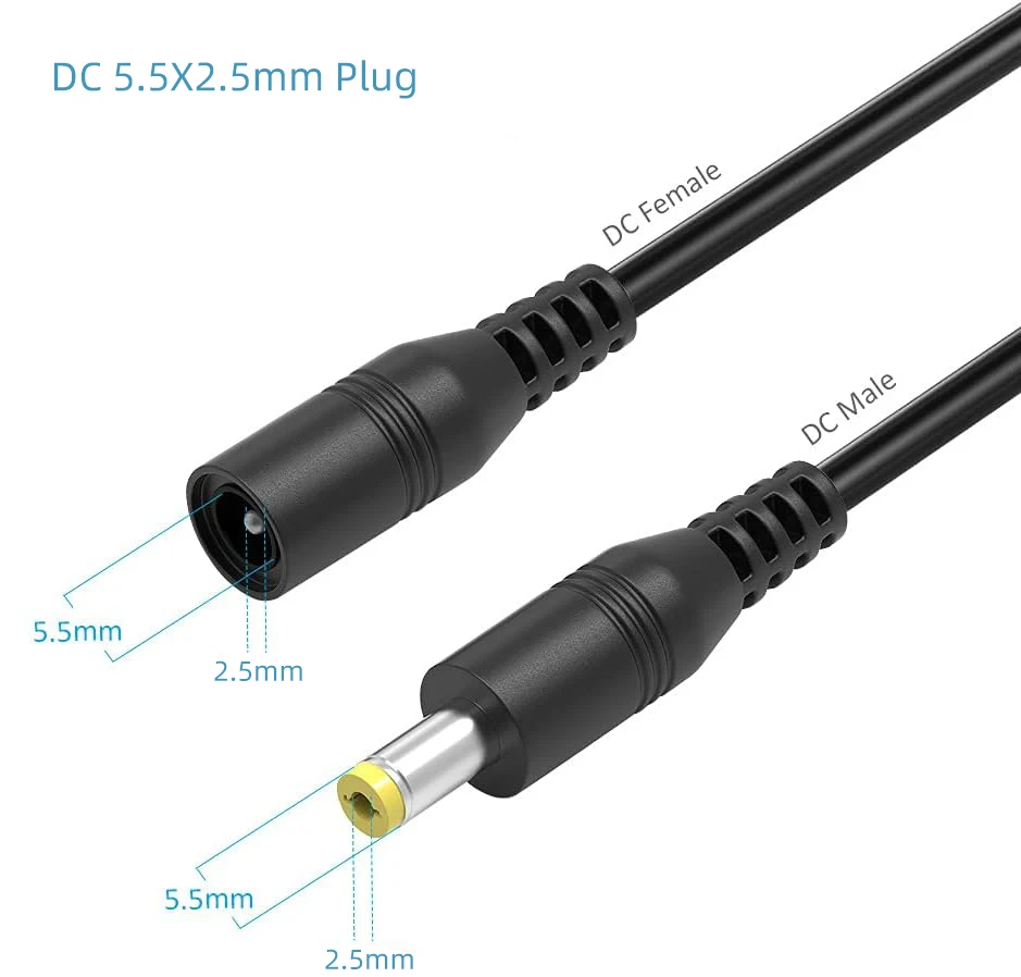 تيار مستمر موصل الطاقة كابل توصيل 5.5x2.5 مللي متر ذكر إلى شاحن أنثي 18AWG تمديد وصلة كابل ل كاميرا تلفزيونات الدوائر المغلقة LED قطاع ضوء