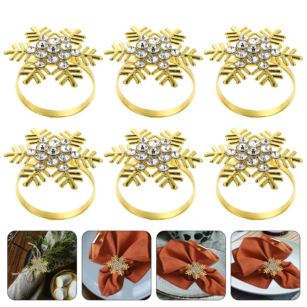 

6 Pcs Snowflake Napkin Rings Shiny Metal Leaf Holiday Household Buckles Alloy Holder Tree Dining Room Table Decor