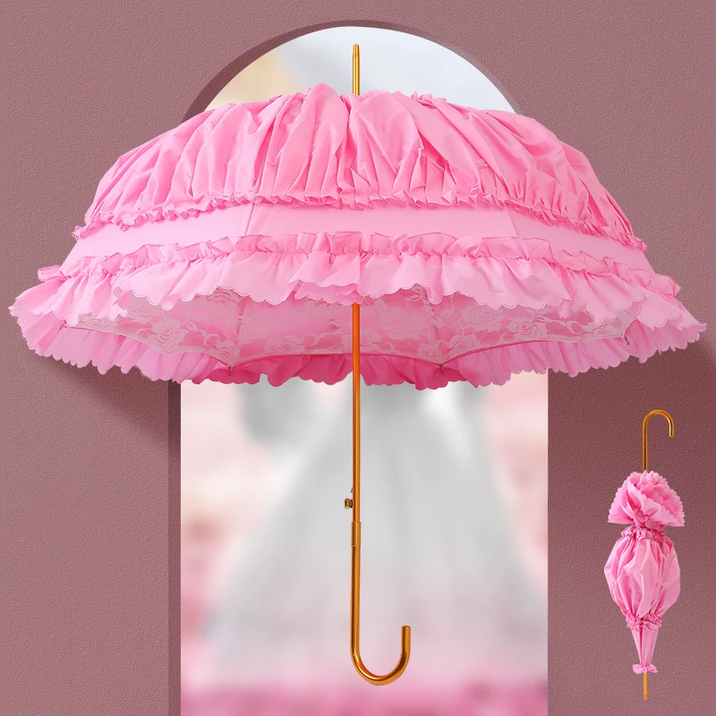 Party Wedding Umbrella Vintage Princess Sweet Photography Straight Umbrella Outdoor Cos Lace Umbrella for Women