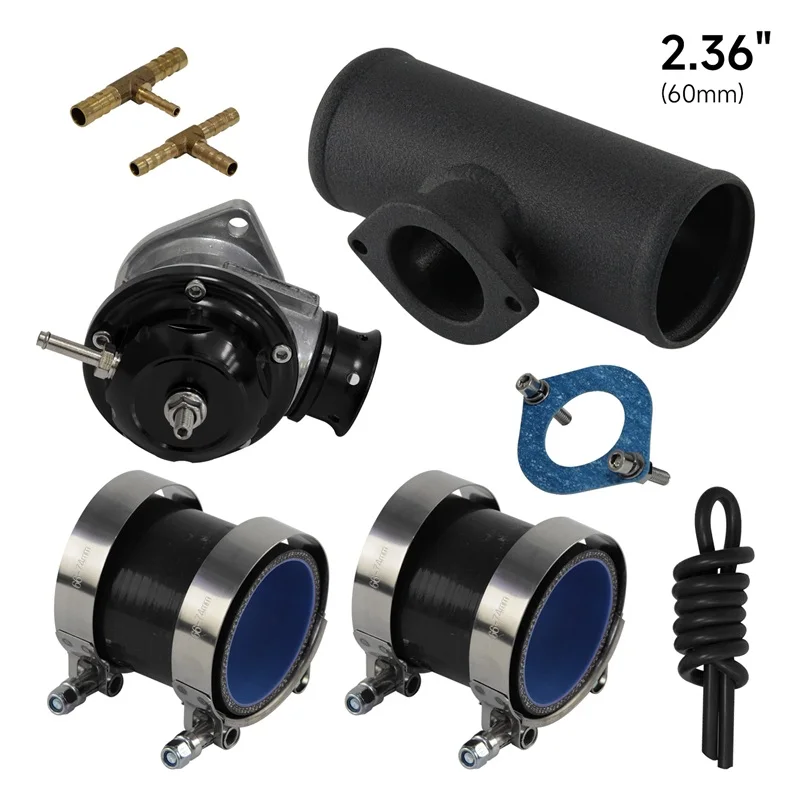 

10psi Adjustable Turbo Blow Off Valve & 60mm BOV Type RS/S Flange Pipe & Silicone Hoses & Clamps Black