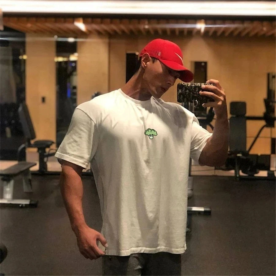 2023 summer men\'s short sleeved Sweatshirt T-shirt High quality gym T-shirt Bodybuilding printed loose T-shirt exercise fitness