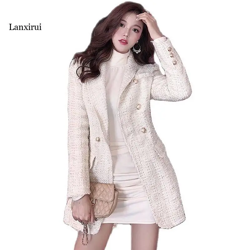 

High quality blazer women's classic double breasted slim Wool Blends Tweed Blazer Coat fashion designer jacket women's clothing