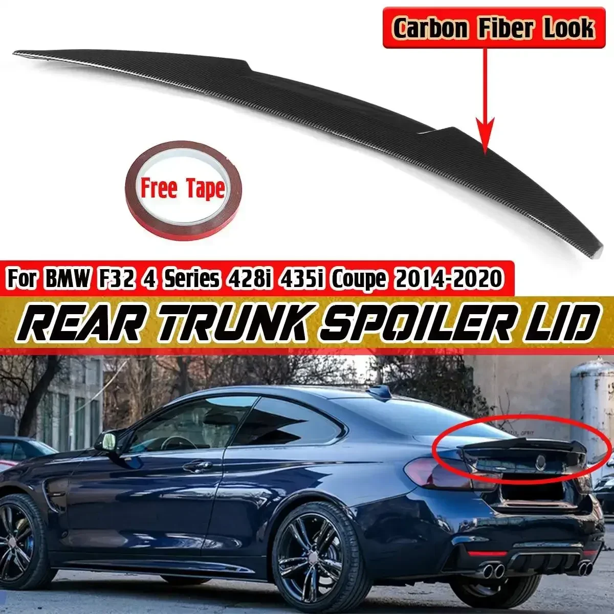 

F32 Car Rear Wing M4 Style Car Rear Trunk Boot Lip Spoiler Wing ABS For BMW F32 4 Series 428i 435i Coupe 2014-2020 Black/Carbon