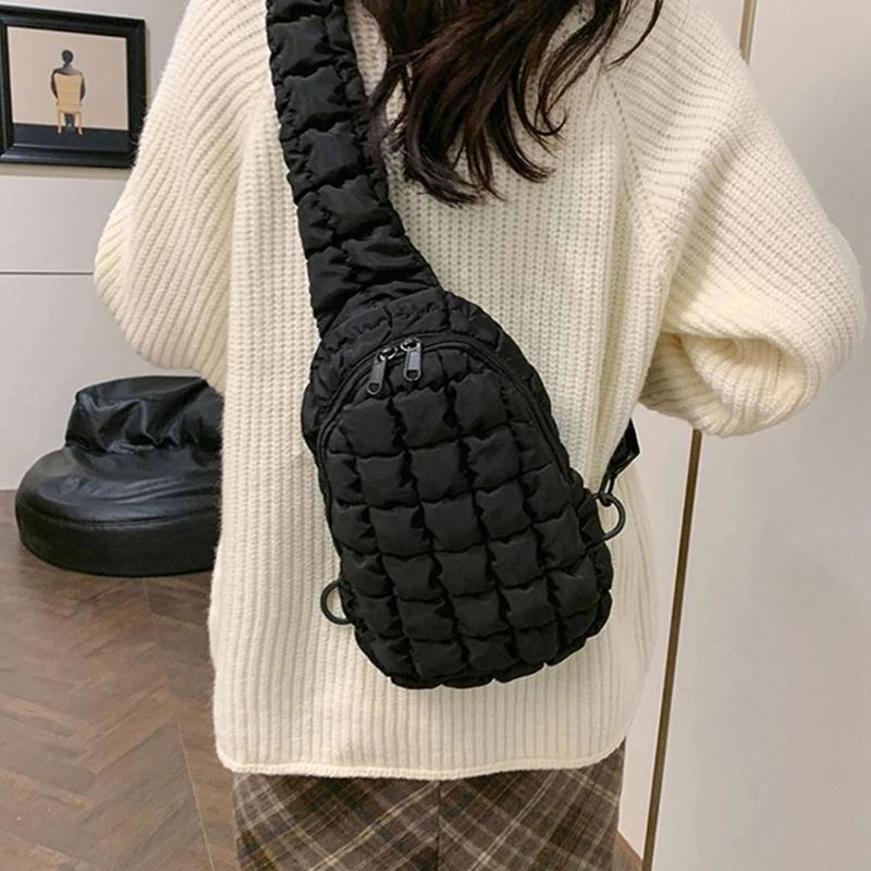 X7XC Fashion Quilted Puffer Bag for Daily Essential Crossbody Chest Bag Fanny Pack