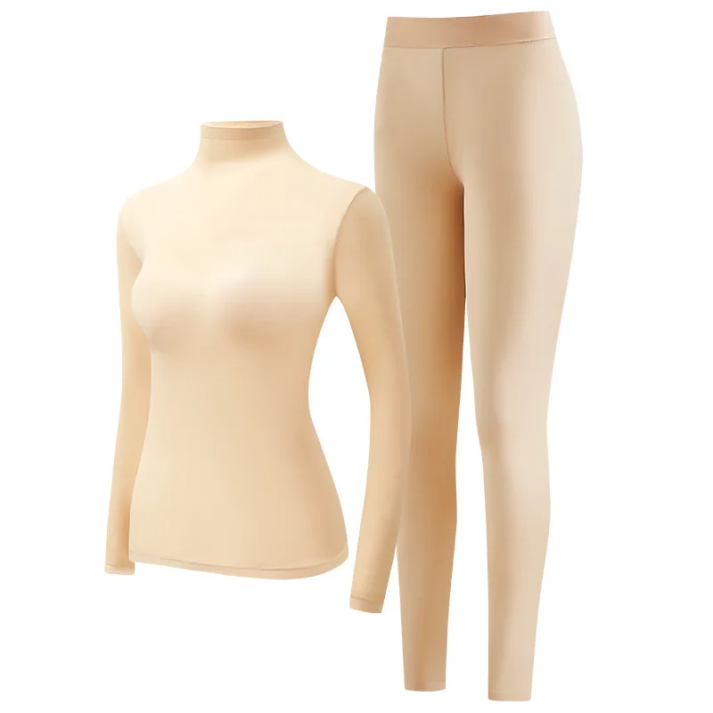 1 مجموعة مكدسة طوق عالية الياقة الجمال الجلد دعوى عالية مرونة طويلة الأكمام سلس الملابس الداخلية الحرارية المرأة طبقة القاعدة مجموعات #6