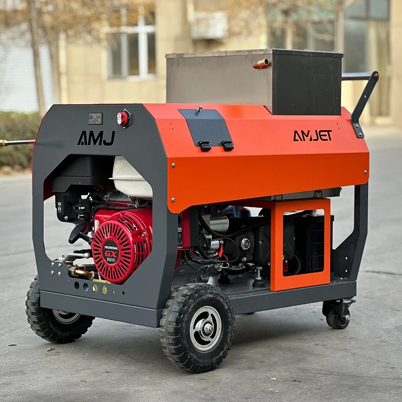 Amjet 200bar 20lpm ساخنة شريط متوازي محرك آلة تنظيف المجاري المجاري استنزاف الأنابيب الأنابيب آلة التنظيف