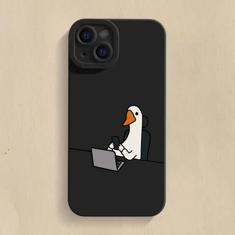 

Cute Cartoon Slacker Duck Phone Case For iPhone 16 15 13 14 12 11 Pro Max XS X XR Cases For iPhone 16E 7 8 SE Plus Soft Cases