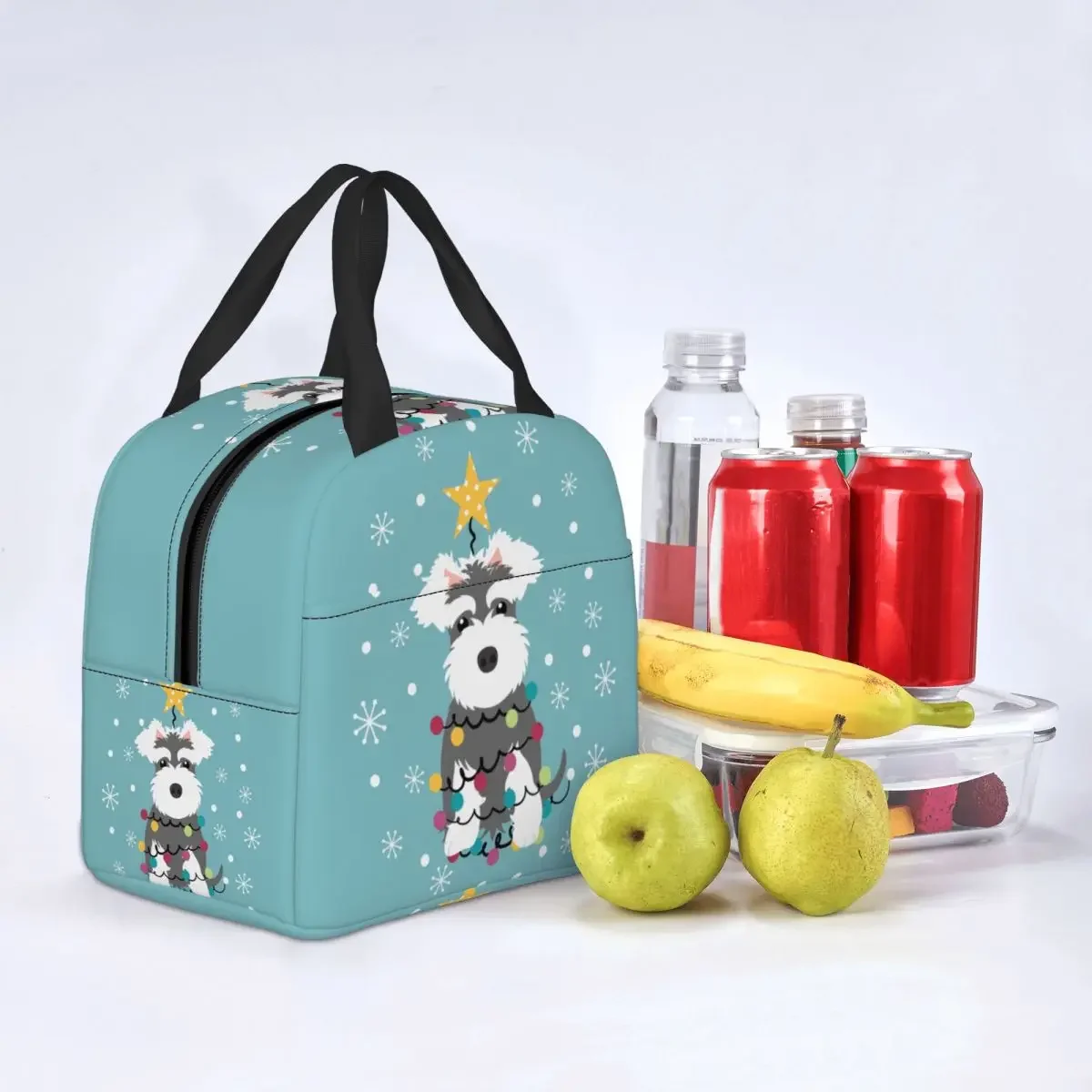 Miniature Schnauzer Christmas Tree Insulated Lunch Bags Women Animal pet Dog Lunch Container for Kids School Children Food Box