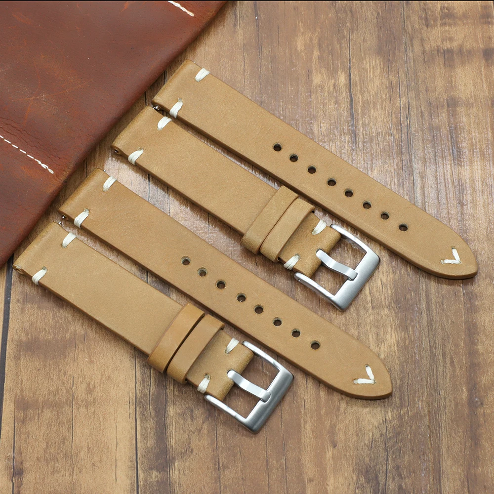 High Quality Genuine Leather Watch Strap Band 18mm 19mm 21mm 26mm Retro Handmade Stitching Wristband Replacement Watch Strap