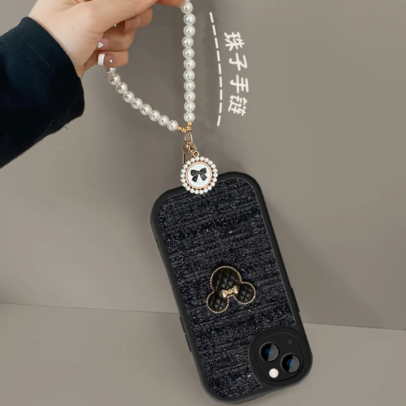 귀여운 3D 만화 패턴 휴대폰 케이스, 아이폰 14 13 12 11 프로 맥스 X XS XR 14 플러스 렌즈 낙하 방지 커버, 진주 끈 체인 포함