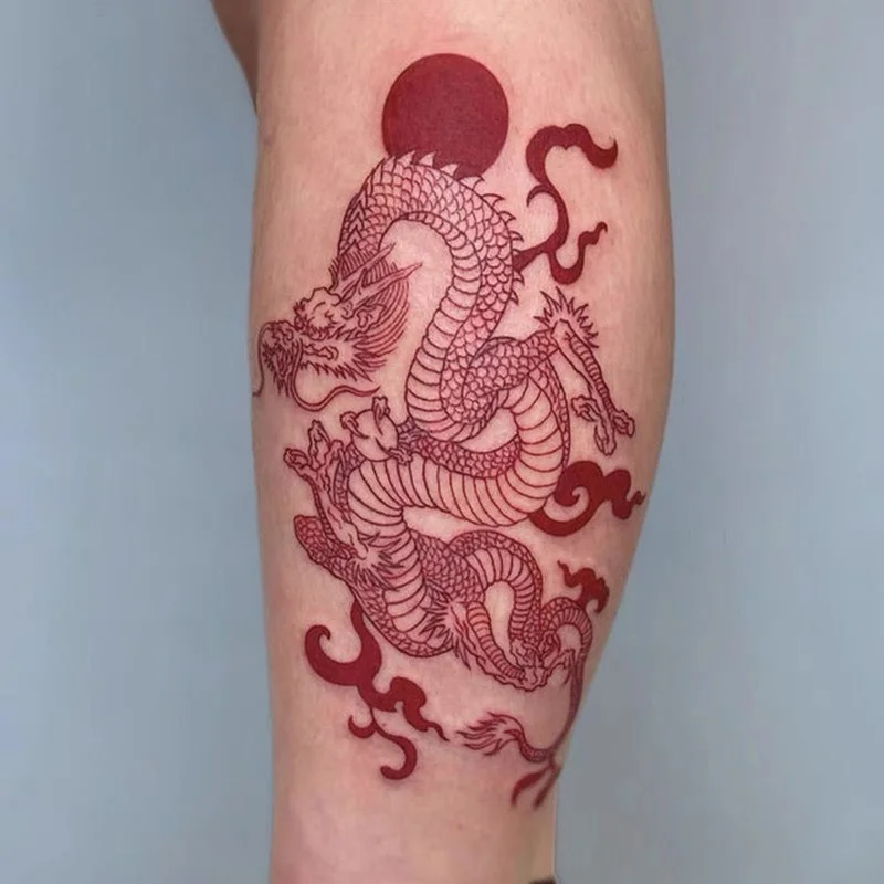 Waterproof Temporary Tattoo Stickers Big Size Red Dragon Arm Legs Body Art Fake Tatto Long Lasting Men Women Tarragon Decals 1PC