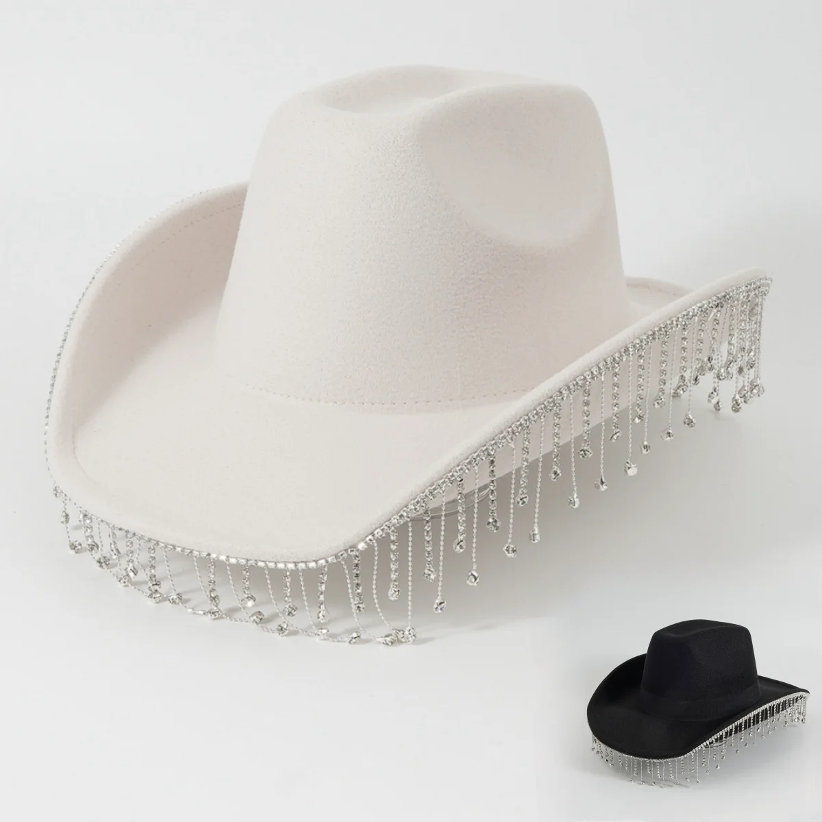 1PCS fashion tie-in Diamond Tassel cap Acrylic drill summer sun hat, elegant fashion top hat, stage performance party hat Bride