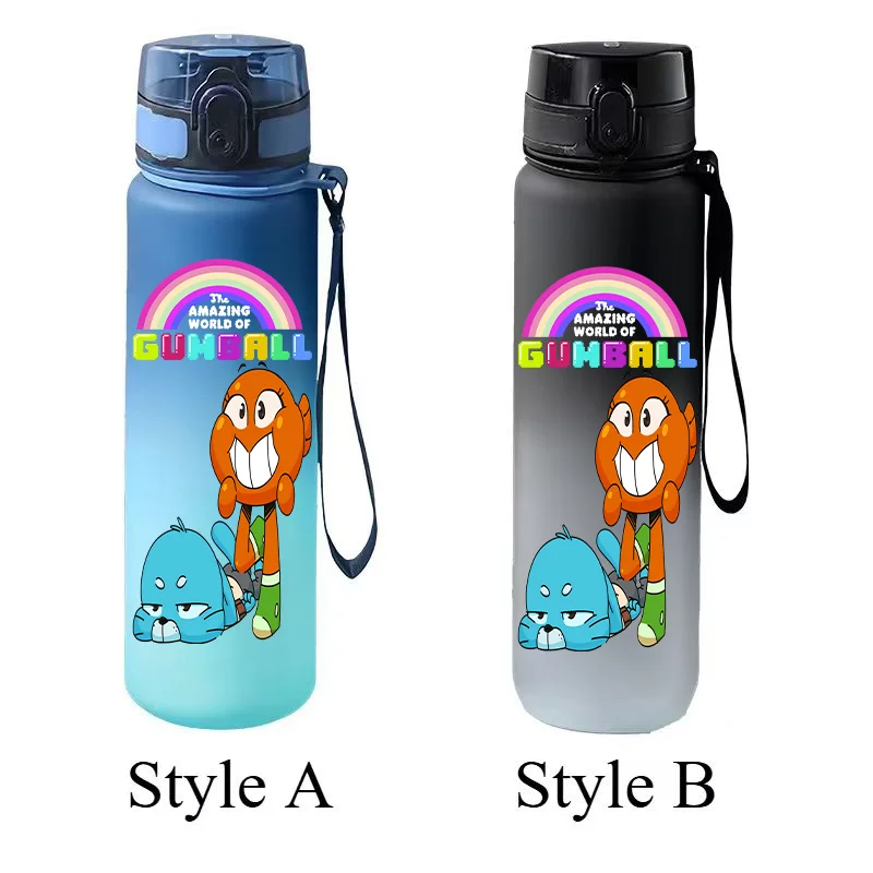 Gumball Gradient Water Cup 550ml Flip-top Leak-proof Sports Water Bottle with Lanyard Student Gumball Wonderful World Gift