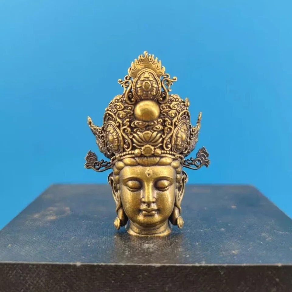 Chinese Bronze Copper Statue Carved Black Myth Lingji Bodhisattva Figurine