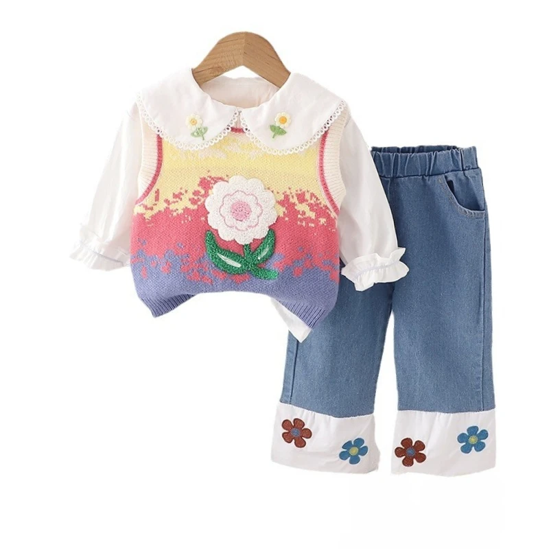 

New Spring Autumn Baby Clothes Children Girls Cute Vest Shirt Pants 3Pcs/Set Infant Clothing Set Toddler Costume Kids Tracksuits