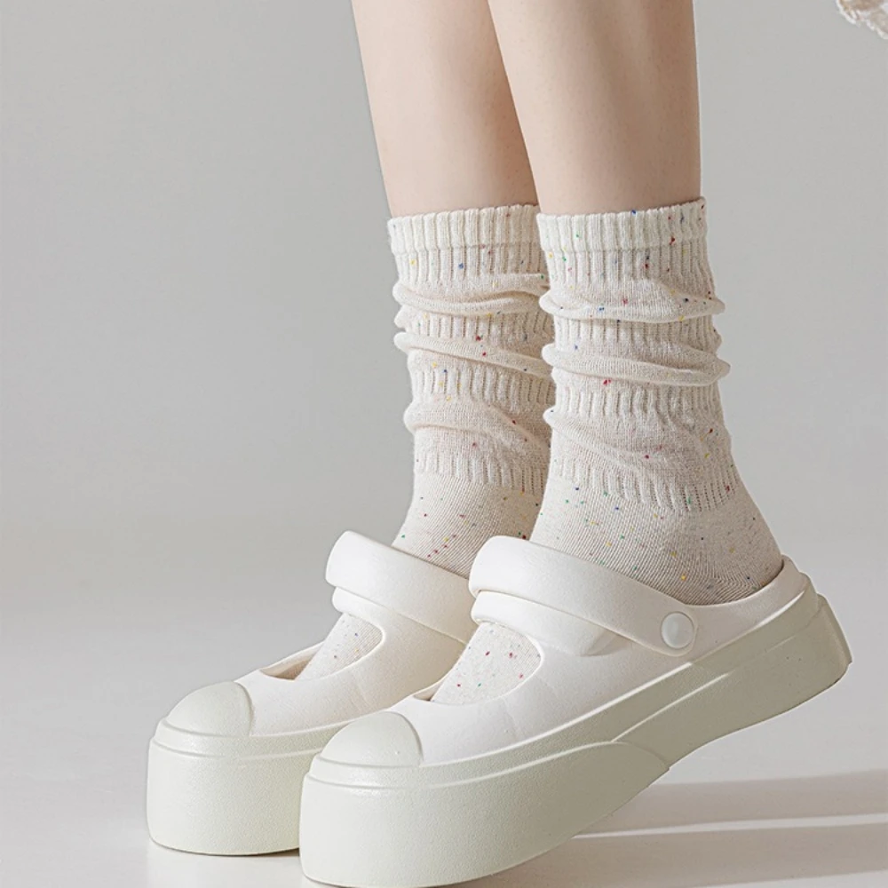 5 Pairs Women's Simple Casual Cotton Socks High Quality Boneless Pile Socks Trendy Fashion Long Socks