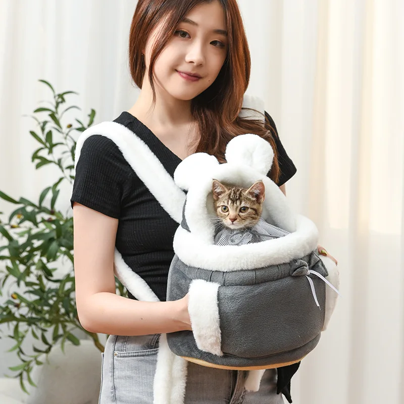 Pet Carrier Bag Small Cat Dog Backpack Winter Warm Soft Plush Carrying Pets Cage Walking Outdoor Travel Kitten Hanging Chest Bag