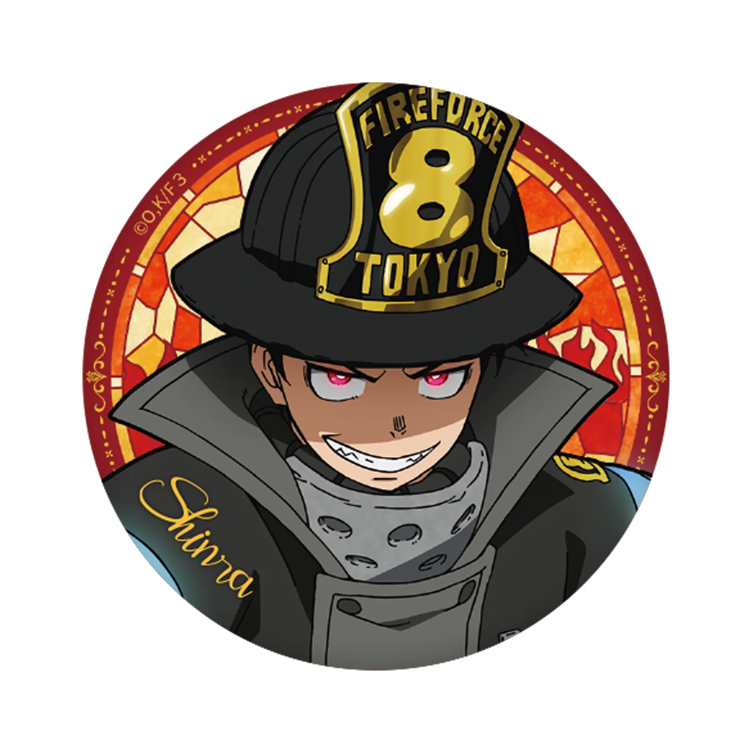 58 مللي متر أنيمي قوة النار شينرا كوساكابي آرثر بويل أكيراتو أوبي تأثيري حلي شارة دبوس SPTE صفيح بروش الدعامة عيد الميلاد جيلف