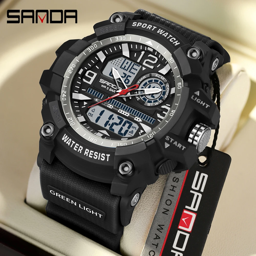 SANDA 3367 Orologio elettronico da uomo di moda Sport all'aria aperta Orologio digitale elettronico da uomo LED impermeabile multifunzionale 2025