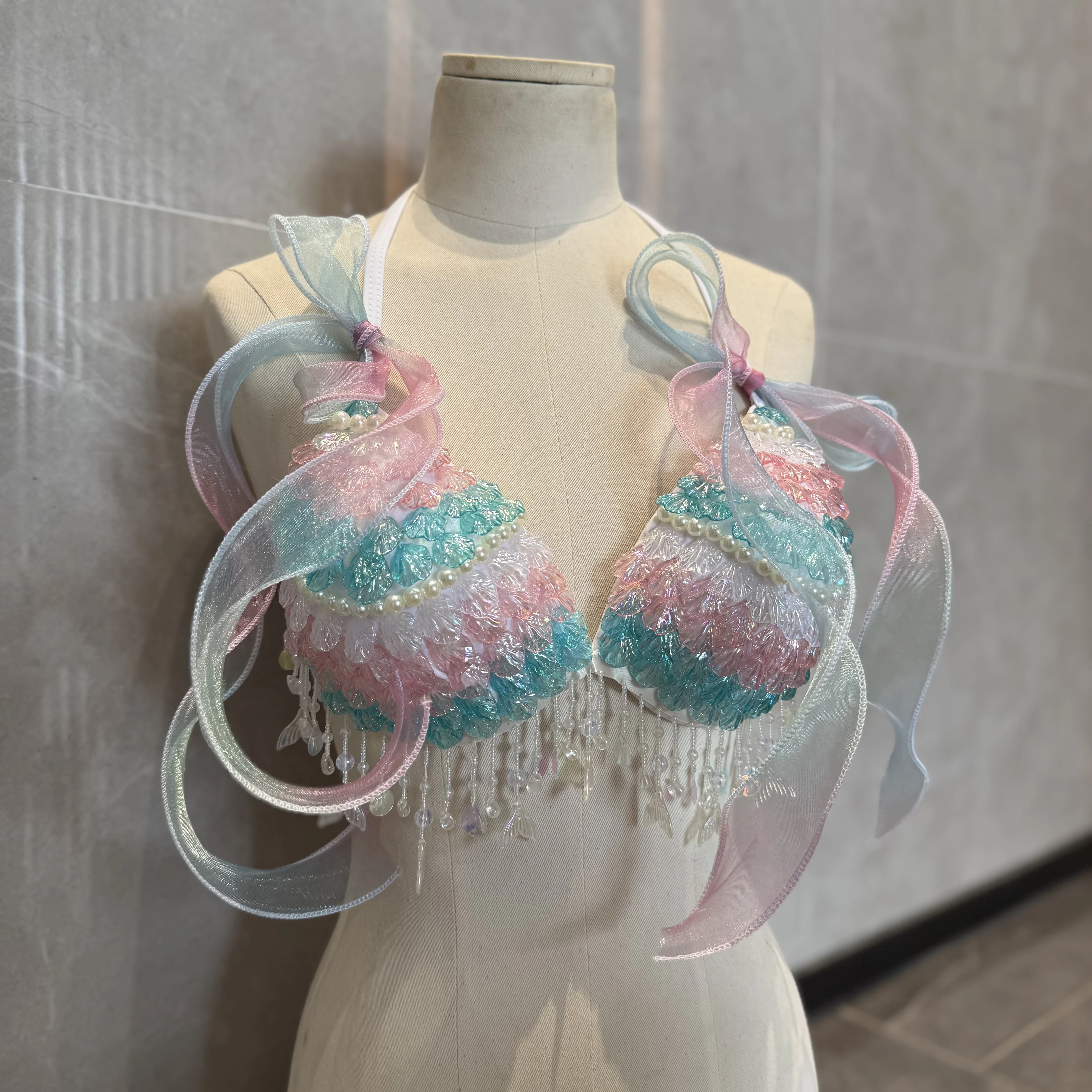 

Bikini Tie-up Bra Mermaid Cosplay Aquarium Beach Bodysuit Shell Sequin Bra Matching Panties Sexy Main Character Carnival