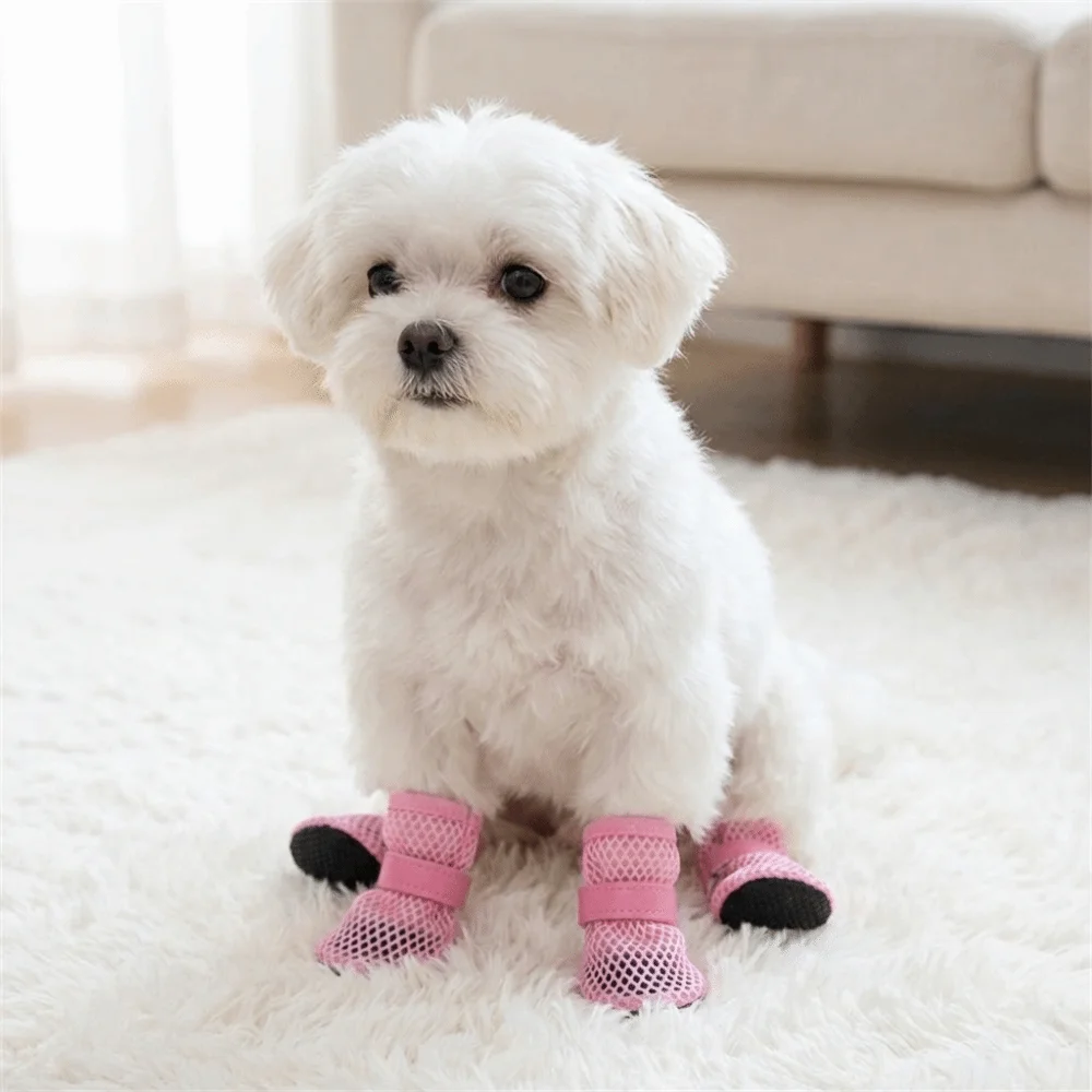 Adjustable Soft Sole Dog Mesh Shoes Non-Slip Wear Resistant Pet Dog Boots Thin Cooling Dog Shoe Cover Summer Season