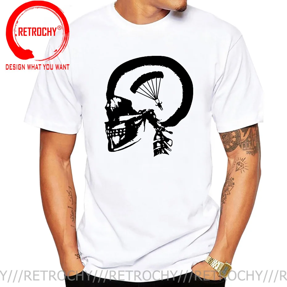 Unique Skull Design Skydiving In My Brain T-shirt Short Sleeved Cotton T Shirt Tops Tees O Neck Crazy Big Tall Plus Size 5XL 6XL image 3