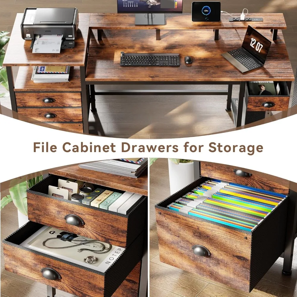 مكتب ألعاب مضاء بإضاءة LED مع 4 أدراج ومنافذ USB ومساحة طابعة للاستخدام المنزلي والمكاتب