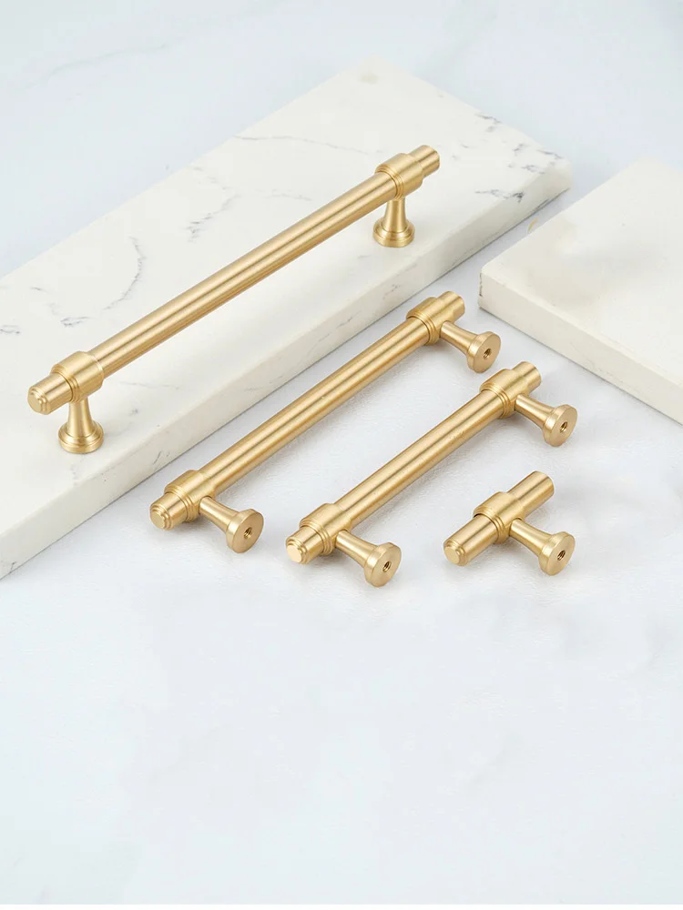 TBayce Brass Handle for Cabinet Satin Gold Drawer Knobs Cabinet Pull Bar Wardrobe Handles Furniture Brass Hardware Door Handle