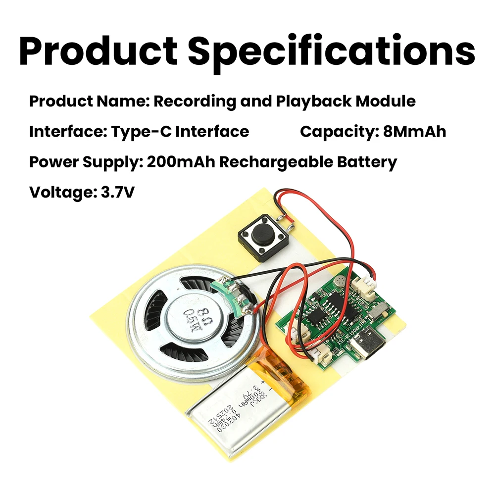 DIY Recordable Sound Module Magnetic Light Button Control Type-C Interface 8M Storage For Birthday Cards Pop-Up Books