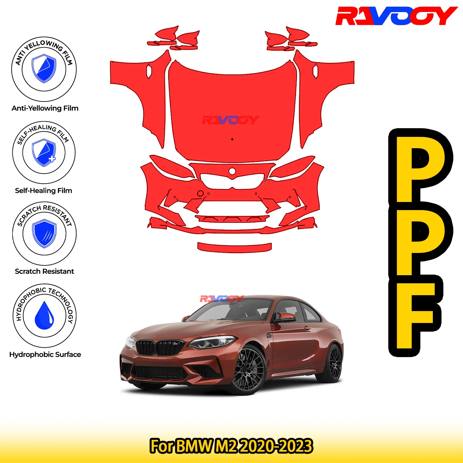 

Для BMW M2 2020-2023 глянцевая матовая черная предварительно вырезанная передняя защитная пленка PPF Kit