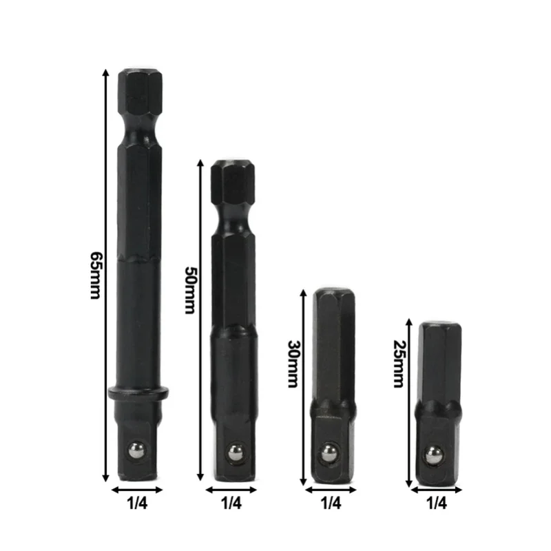 4pc 1/4 ImpactSocket  Reducer Square Bit Bar Extension Drill Socket Adapter Hex Shank Nut Driver Socket