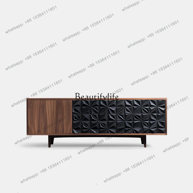 13Italian minimalist walnut TV cabinet household living room solid wood audio-visual storage side cabinet