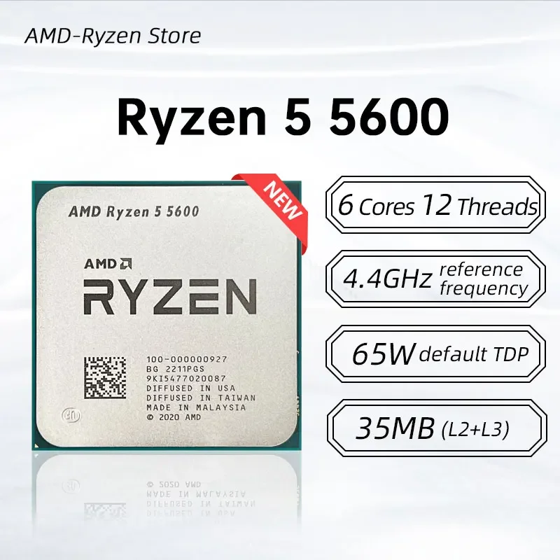 AMD Ryzen R5 5600 Desktop CPU New 6-Core 12-Thread 3.5GHz Base Frequency AM4 Socket Processor for Gaming And Multimedia