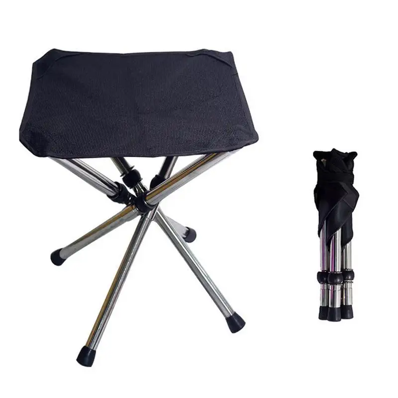 

Foldable Stools For Camping Stainless Steel Small Stool For Picnic With 4-Legged Retractable Outdoor Chairs For Hiking