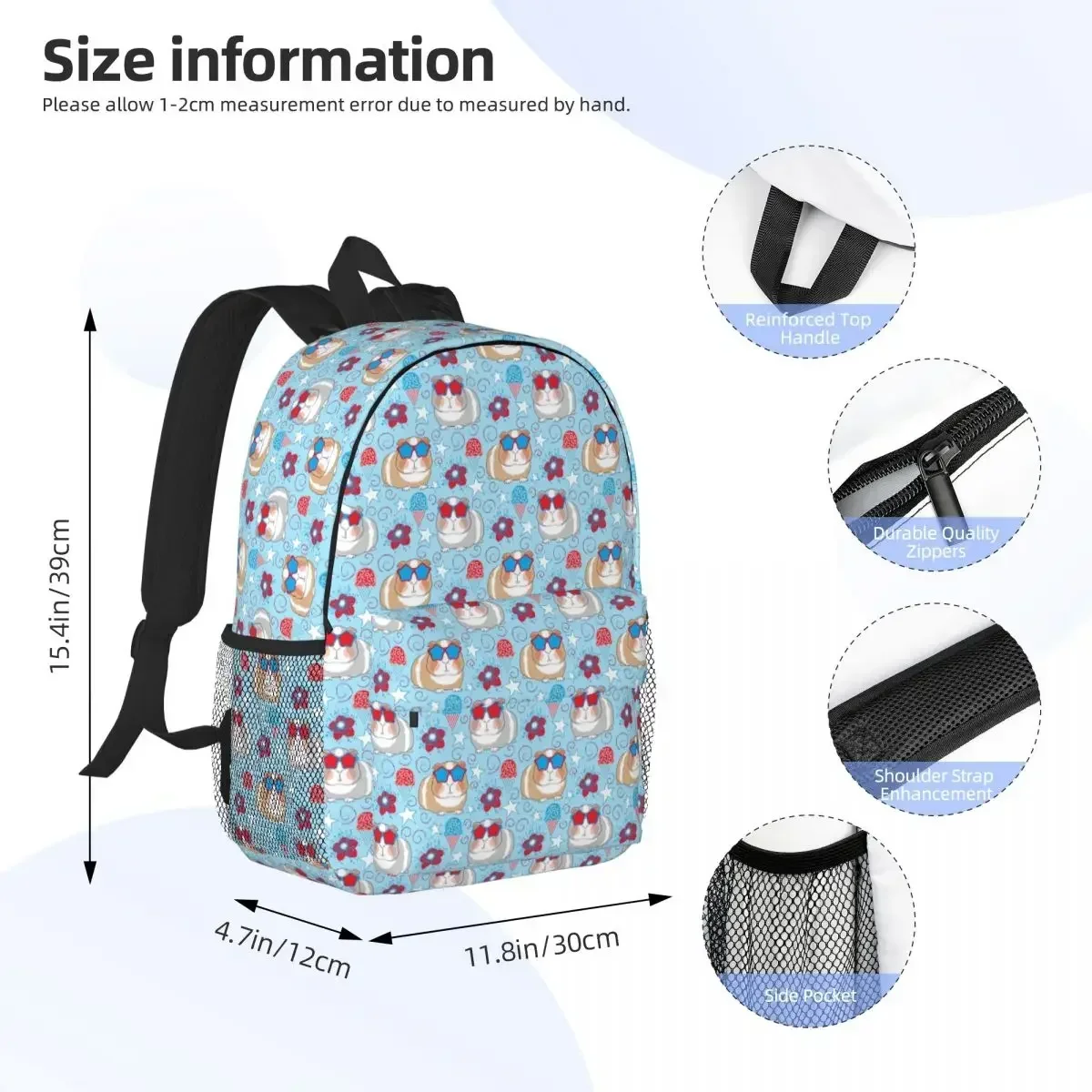 Guinea Pig Pattern Heart Backpack Hot Sale Daypack Large Capacity Boys Girls BookBag Shoulder Bags for Men Women School Bag