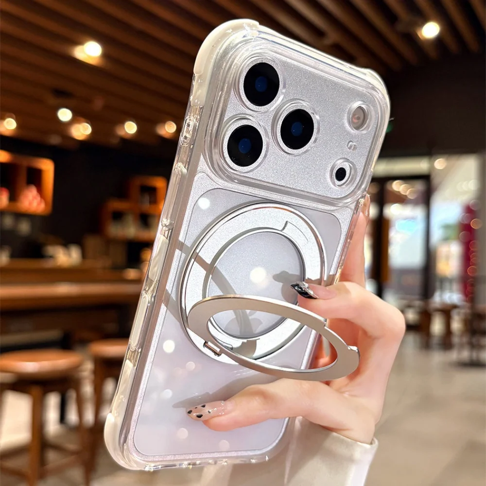 Kristallklare MagSafe-Handyhülle für iPhone 18 17 16 15 14 Pro Max mit drehbarer magnetischer Halterung, stoßfester Bumper-Cover – Detail 9