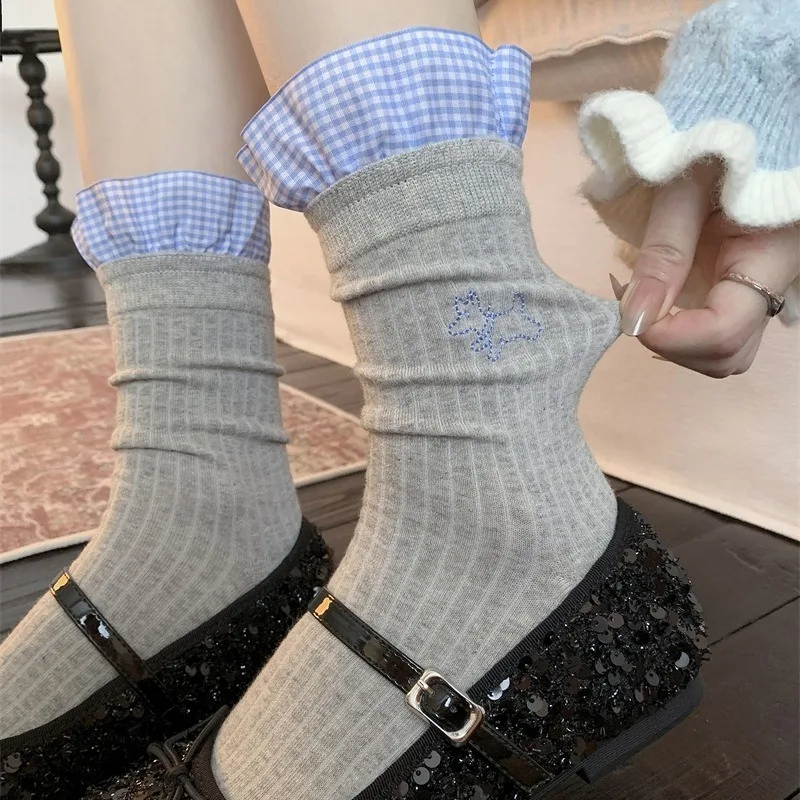 3 paires de chaussettes Coquette en coton blanc pour filles, chaussettes mignonnes aux genoux, printemps-automne, dessin animé, école japonaise, mi-mollet, haute qualité