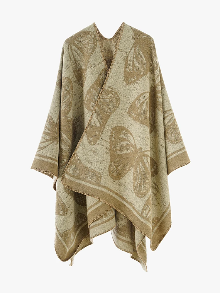 Elegant Lady Retro Butterfly Print Women Scarf Winter Poncho Warm Femme Capa Para Mujer Pashmina Thick Wrap Shawl Fashion New
