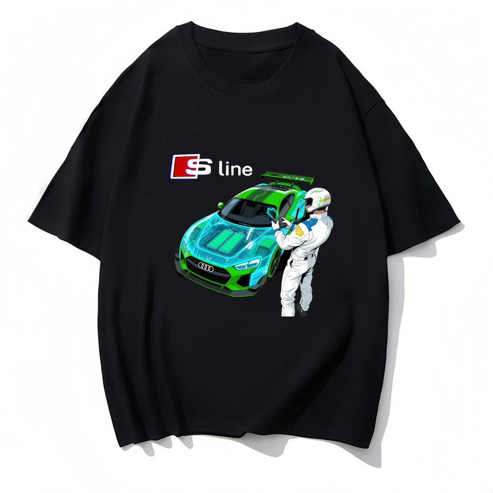 

Более 2025 г., высококачественная модная брендовая мужская футболка с принтом Audi F1, летняя свободная футболка с круглым вырезом и короткими рукавами, основа костюма гоночного локомотива