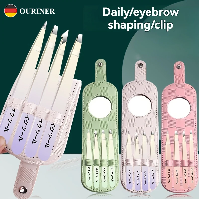 

4pcs Precision Eyebrow Tweezers Set Professional Stainless Steel Tools for Brow Shaping Beard Plucking & False Lash Gifts