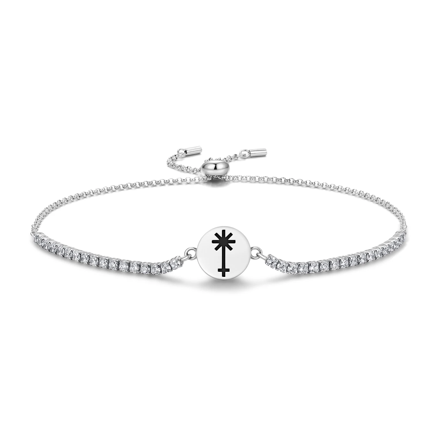 

Астрологический браслет Juno из стерлингового серебра 925 пробы с символом, регулируемая теннисная цепочка с цирконием для женщин, ювелирные изделия, мода