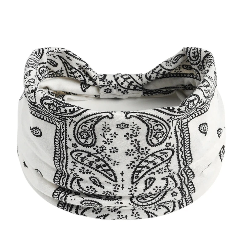 B*Wide Printed Bandanas Hairbands Boho Knot Turbans Yoga Elastic Head Wrap Women Headband Headwear Fashion Hair Band Accessories
