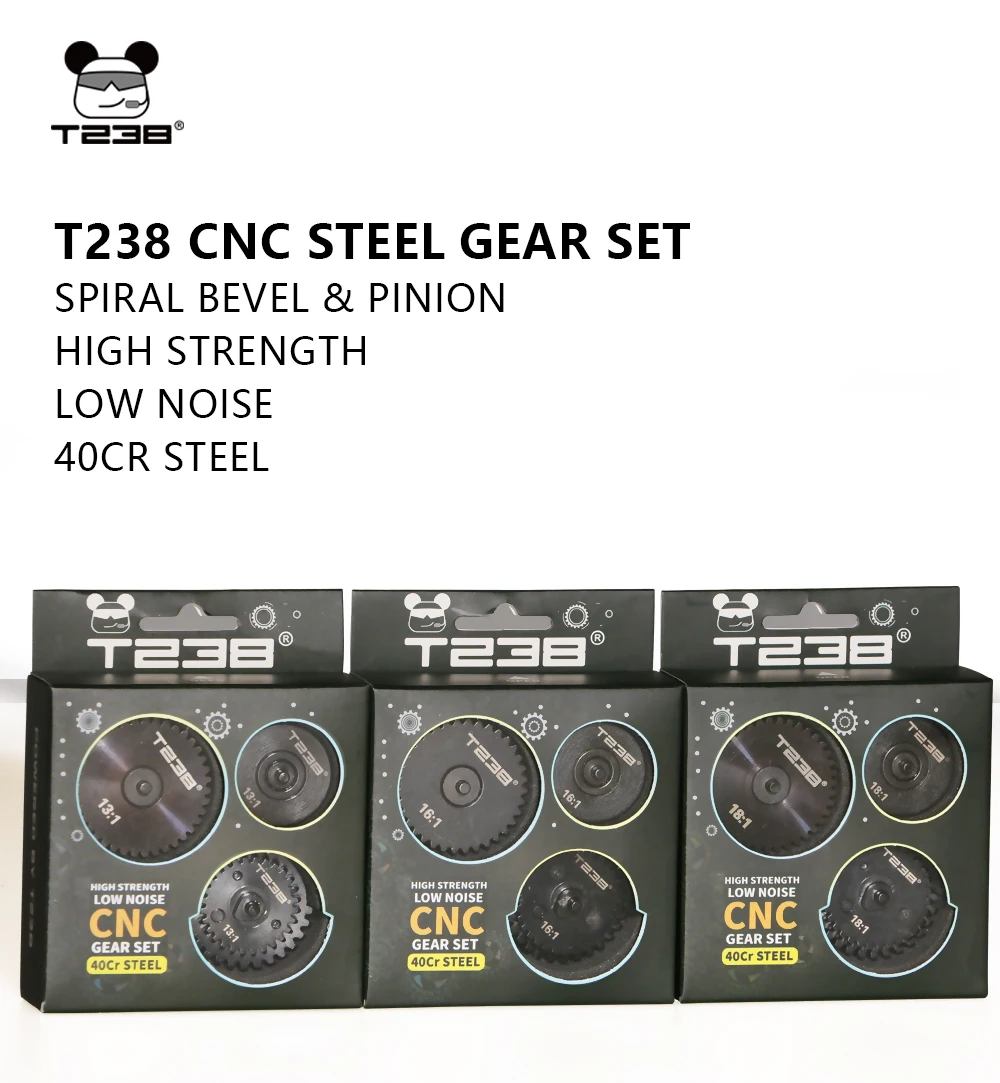 T238 AEG Getriebeset Pro Edition Präzisions-CNC-gefertigte Konstruktion 40Cr Stahlspirale 9:1/13:1/16:1/18:1 für Version 2/3 Getriebe – Detail 1