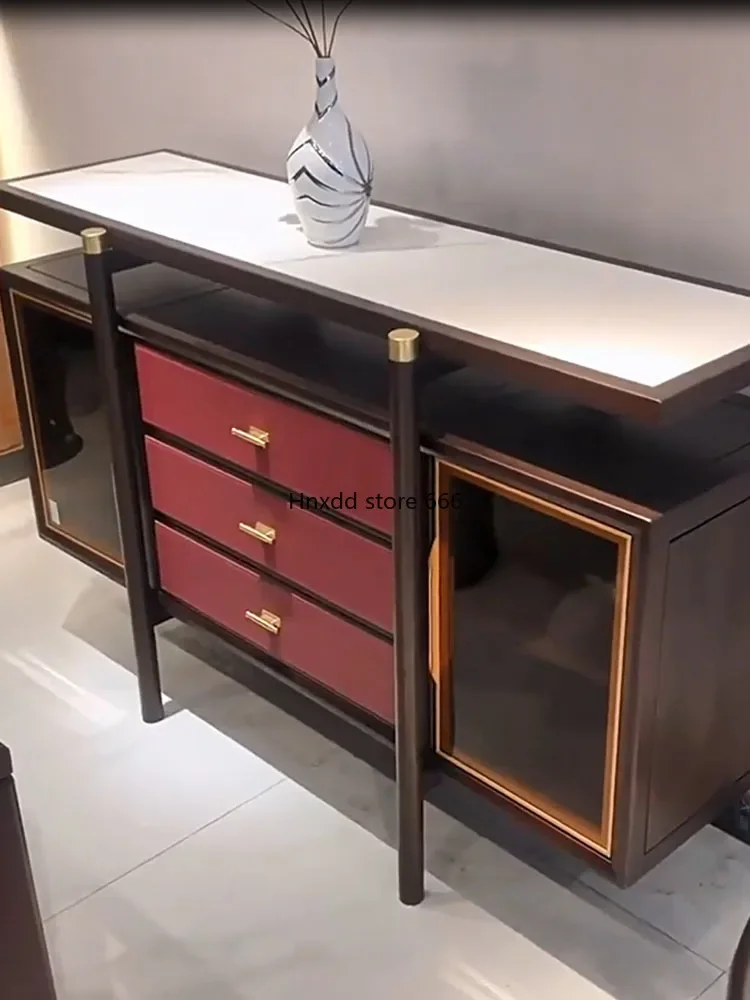 

New Chinese ebony wood dining side cabinet, solid wood rock slab storage cabinet, entrance cabinet, light luxury