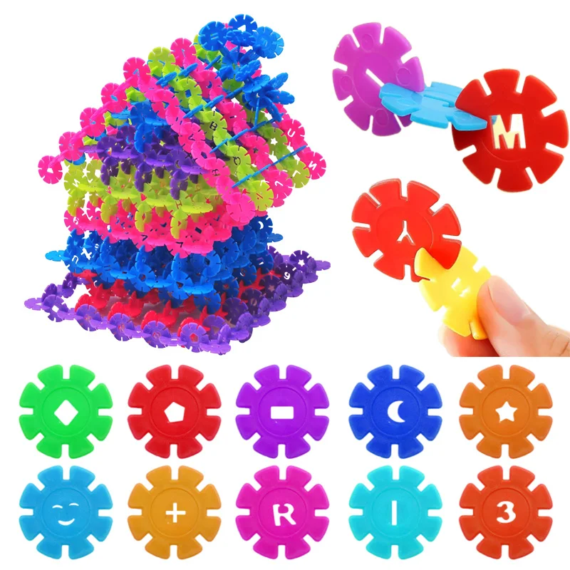 

60~200pcs Snowflakes Building Blocks Set Plastic Colorful Parent-child DIY Early Education Puzzle Toys Gifts for Kids TMZ