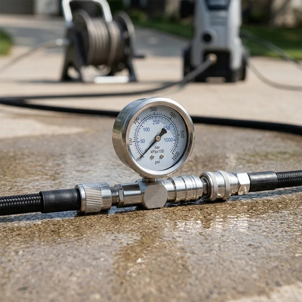 Gauge Socket Three-Way Connector High-pressure Test Pressure Gauge Metal Construction Cleaning Tools Pressure Cleaning