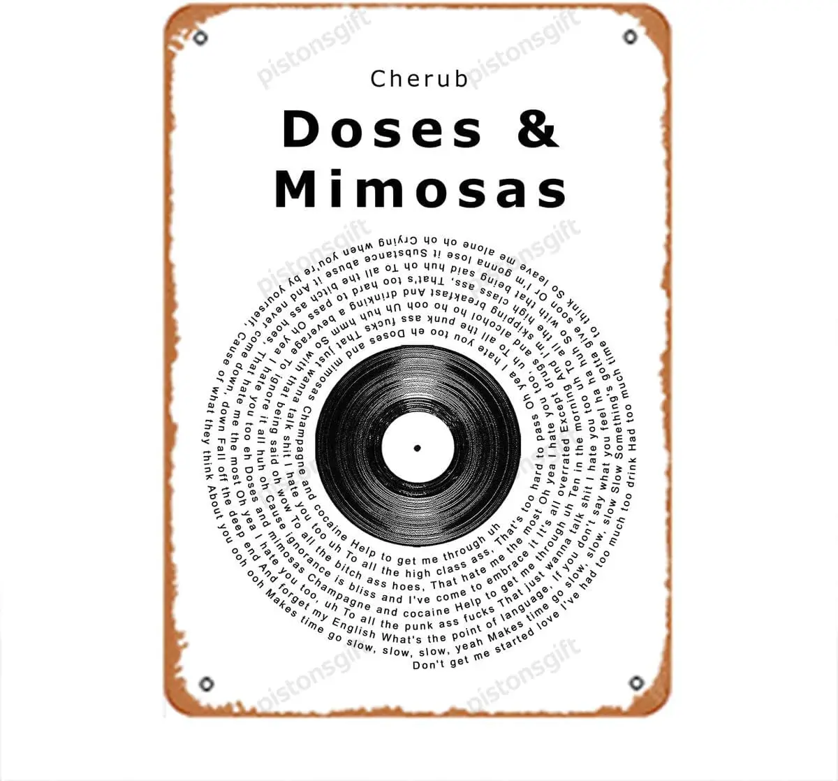 Cherub Doses & Mimosas Vinyl Record Song Lyric Music Poster Print Vintage Metal Tin Sign Metal Sign for Garden Club Outdoor