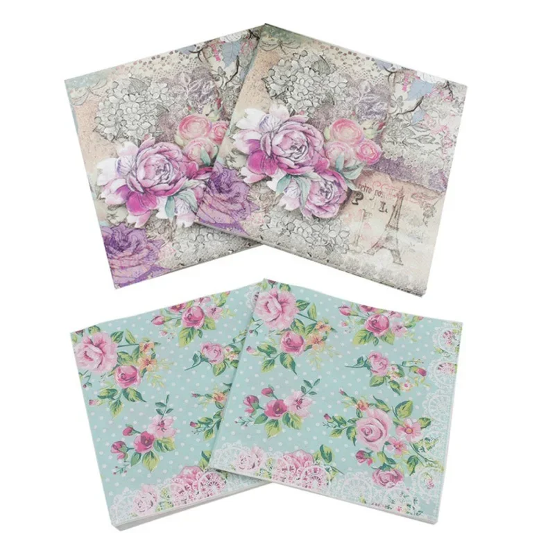 20pcs/lot printed Feature Rose Paper Napkins For Event & Party Decoration Tissue Decoupage Servilleta 33cm*33cm Wholesale